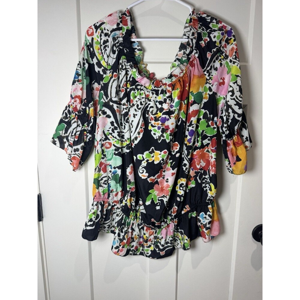 Lauren Ralph Lauren Women’s 2X  Peasant Blouse Floral Print Ruffle Hem Top